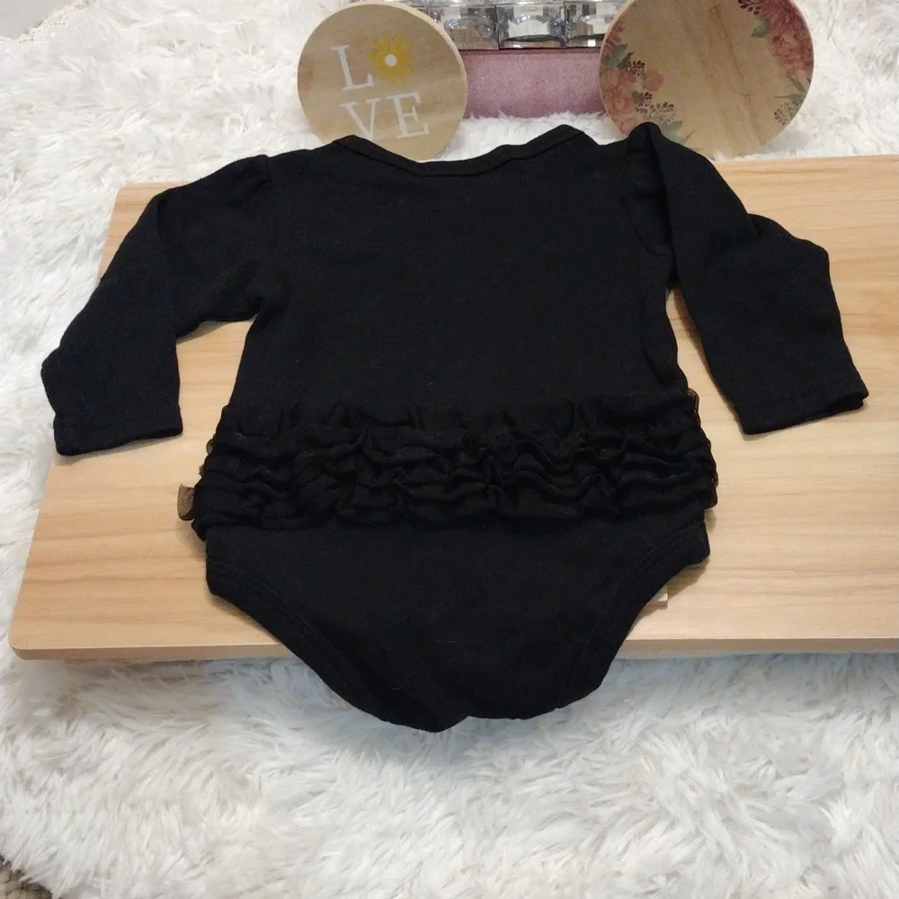 Little Treasures 6-9 Months Black Onesie With Tutu and Purple Bow